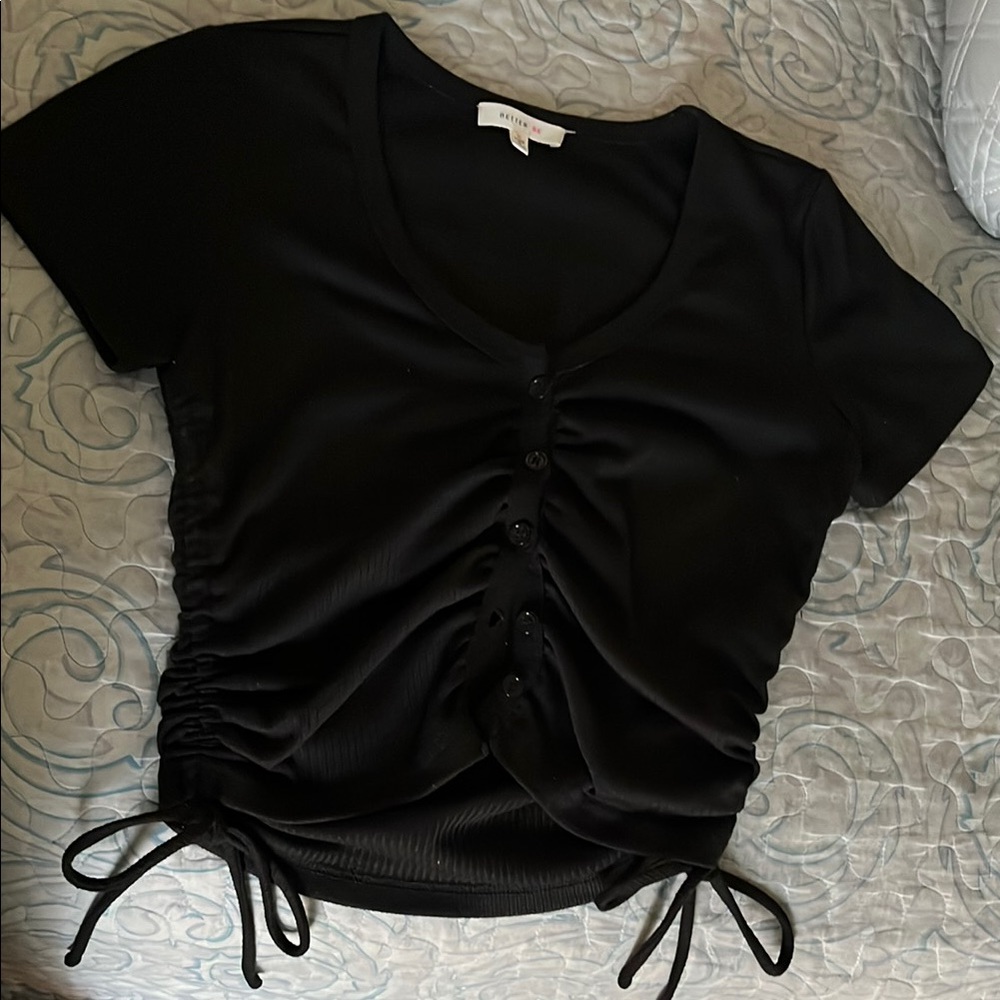 Black Button-Up Ruched Top